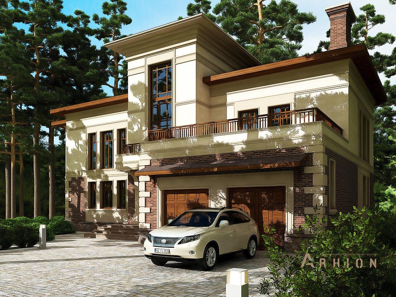 4. Проект двухэтажного дома в европейском стиле с четырехскатной, av-619, площадью - 619 кв c цокольным этажом, мансардой, терассой, балконом, гаражом, эркером, вторым светом